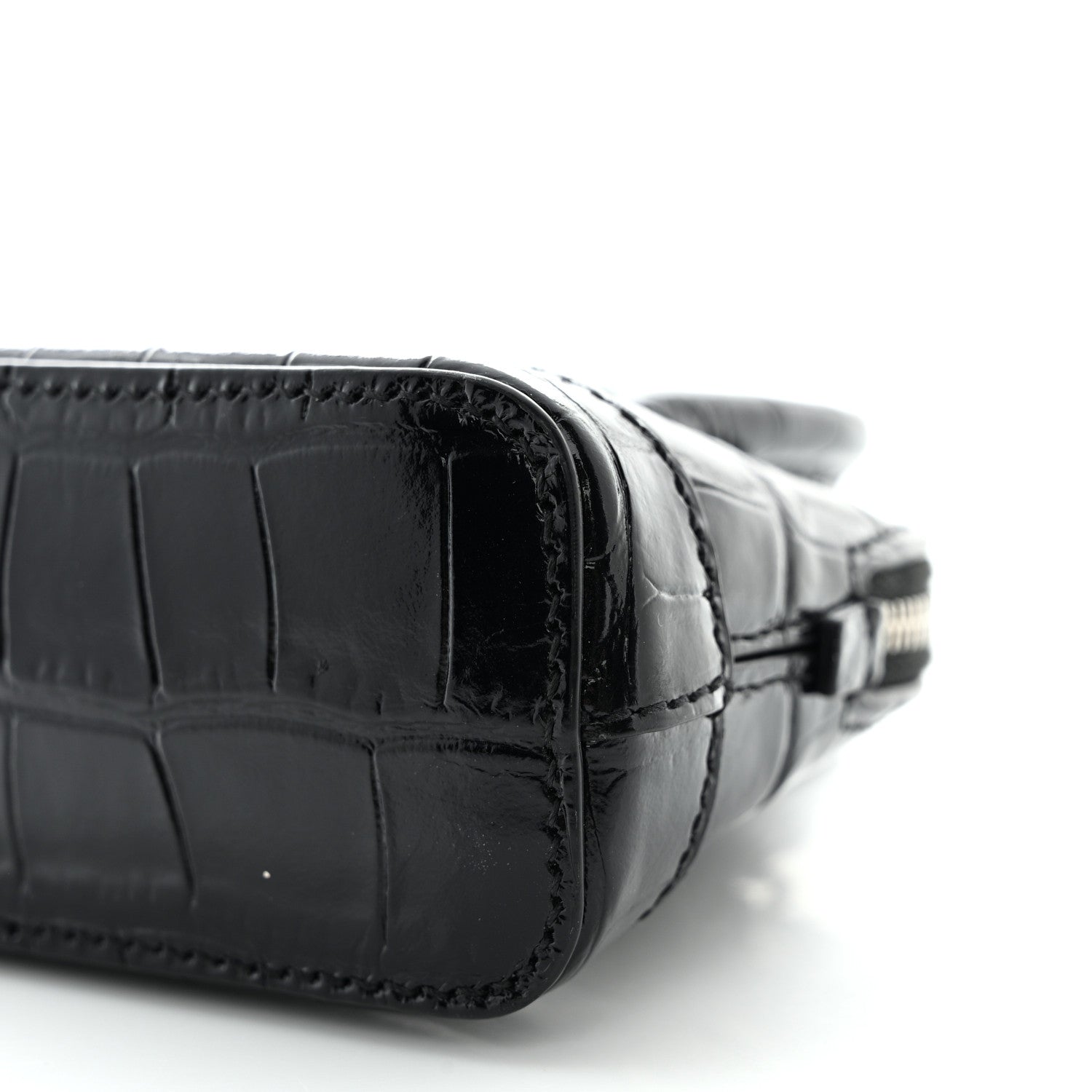 Balenciaga Shiny Calfskin Logo Crocodile Embossed Mini Ville Top Handle Bag Black 10 of 11