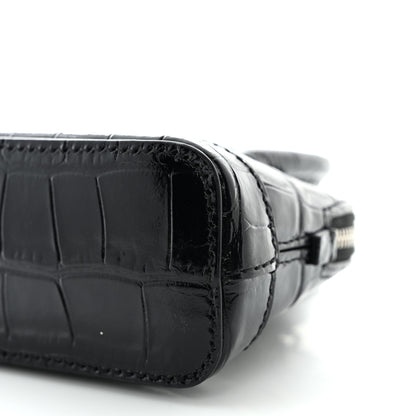 Balenciaga Shiny Calfskin Logo Crocodile Embossed Mini Ville Top Handle Bag Black 10 of 11