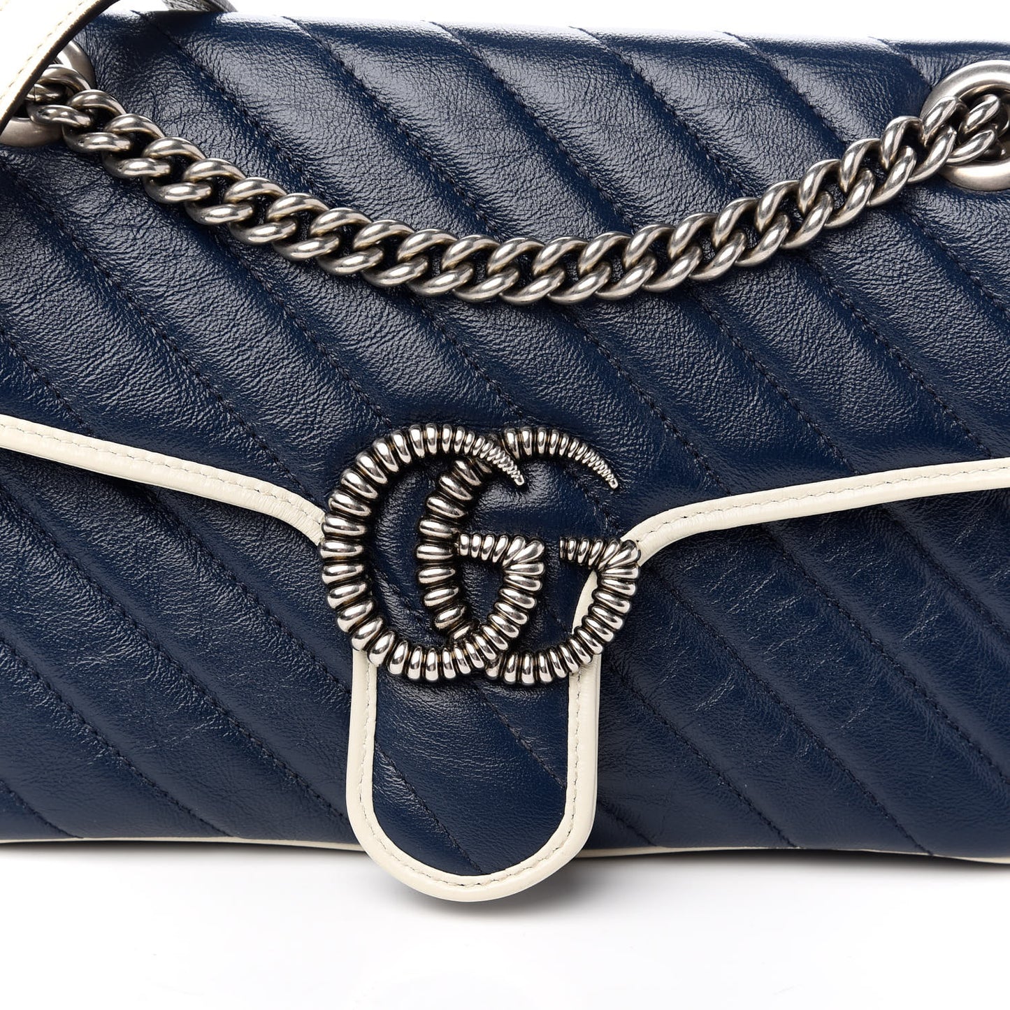 Azalea Calfskin Matelasse Small Torchon GG Marmont Shoulder Bag Blue Agata Mystic White
