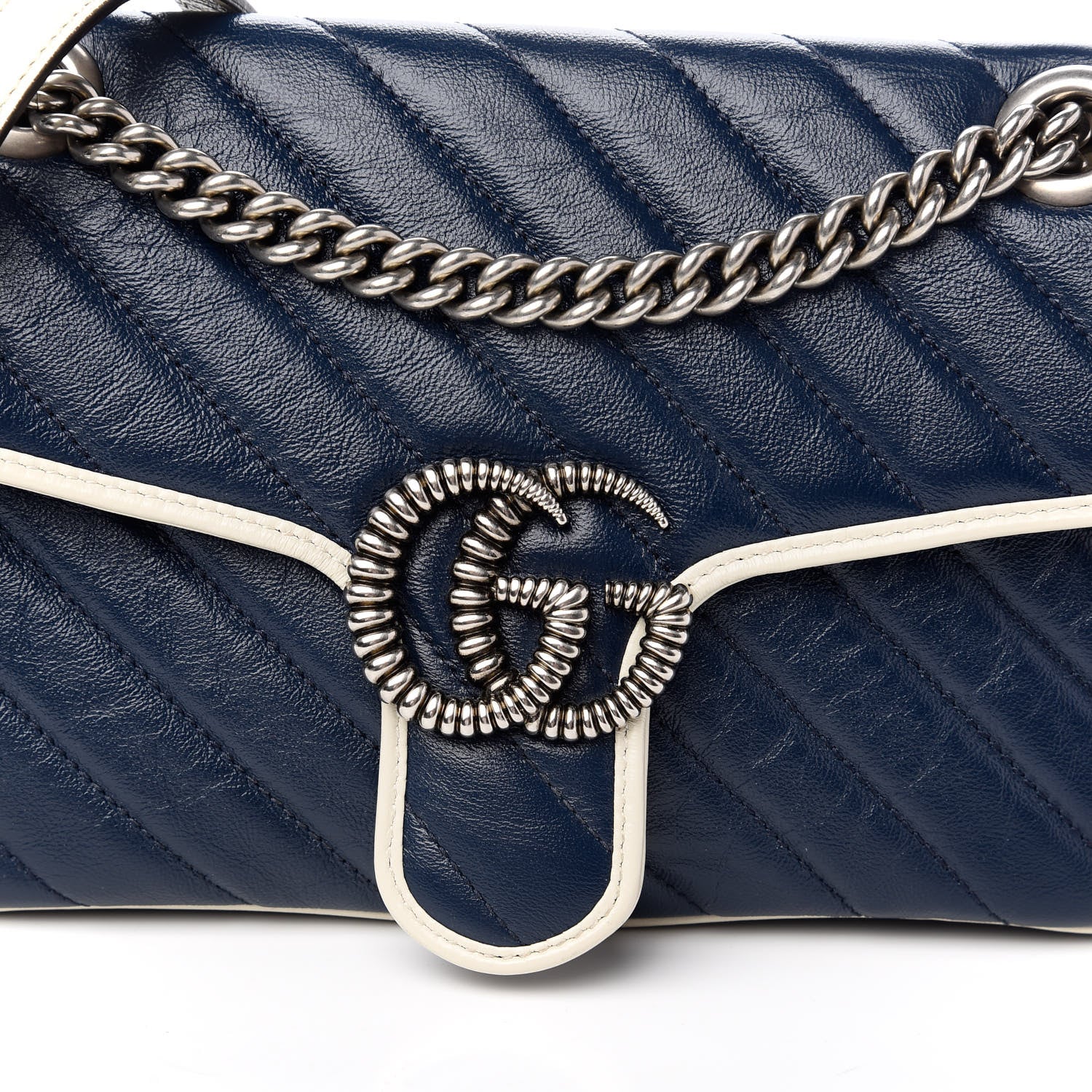 Gucci Azalea Calfskin Matelasse Small Torchon GG Marmont Shoulder Bag Blue Agata Mystic White 10 of 10