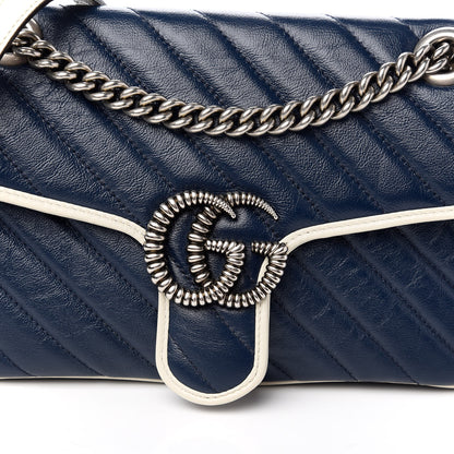 Gucci Azalea Calfskin Matelasse Small Torchon GG Marmont Shoulder Bag Blue Agata Mystic White 10 of 10