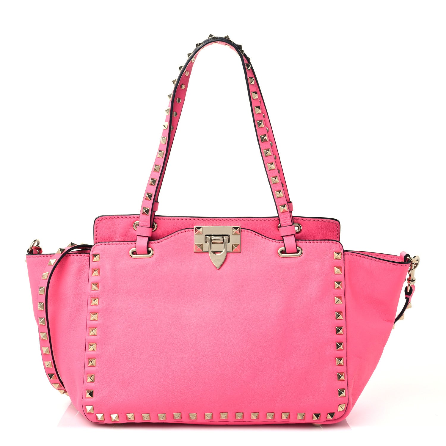 Valentino Garavani Vitello Small Rockstud Tote Fuxia Fluo 1 of 10