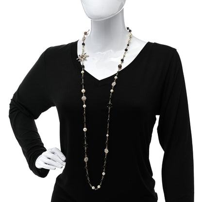 Chanel Pearl Crystal Bead CC Long Necklace Black Gold 2 of 6
