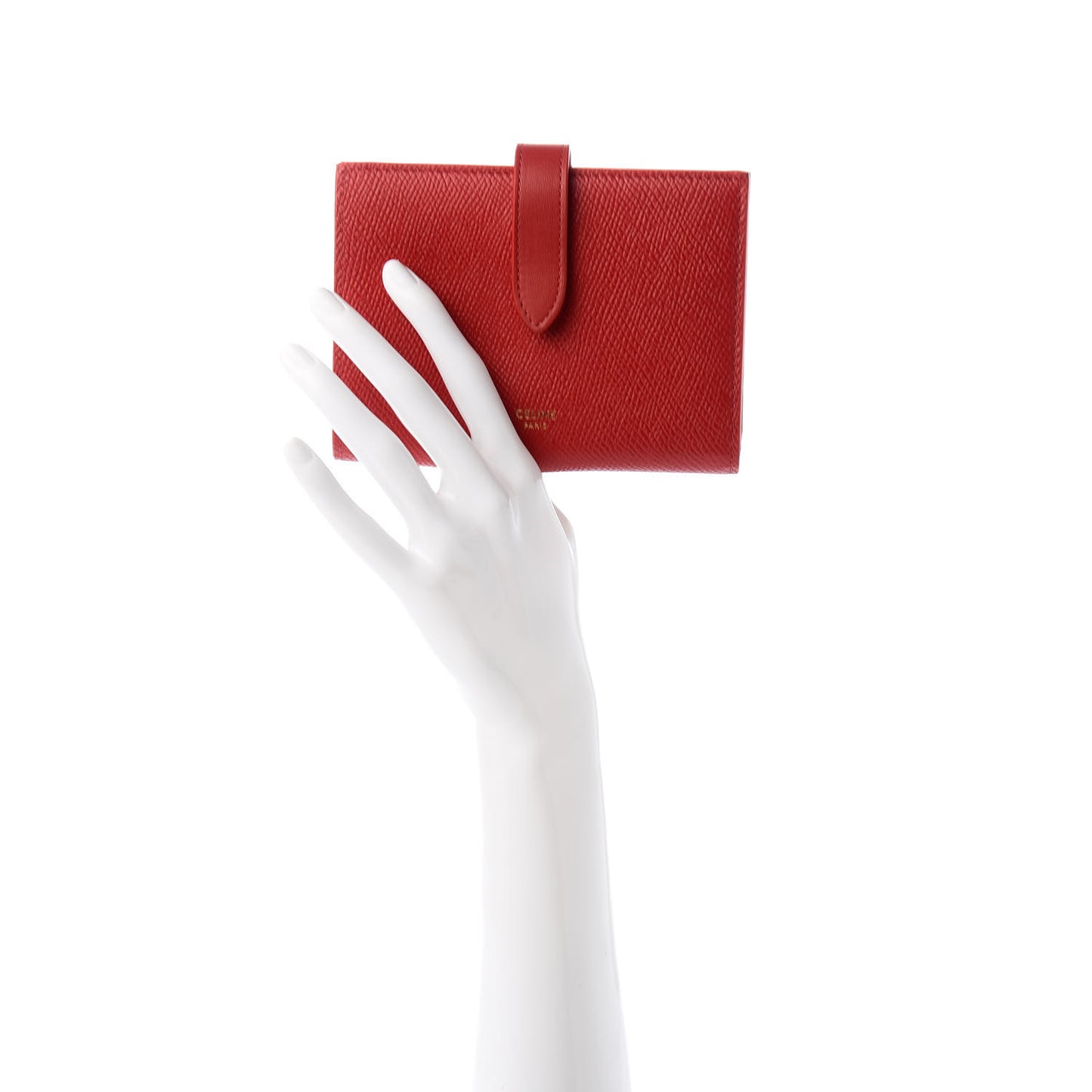 Grained Calfskin Medium Multifunction Strap Wallet Coquelicot