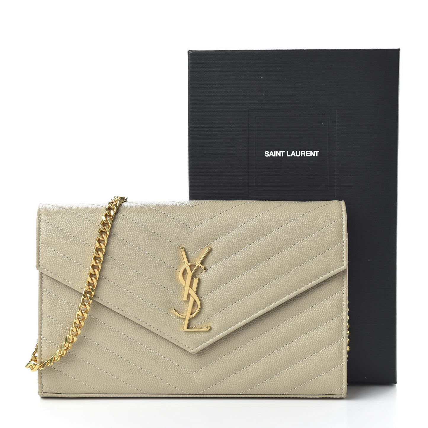 Grain De Poudre Matelasse Chevron Monogram Envelope Chain Wallet Nude Powder