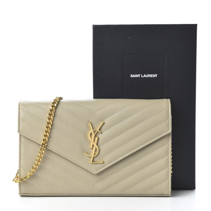 Saint Laurent Grain De Poudre Matelasse Chevron Monogram Envelope Chain Wallet Nude Powder 10 of 10