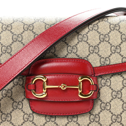 Gucci GG Supreme Monogram Azalea Calfskin Horsebit 1955 Shoulder Bag Beige Ebony New Cherry Red 8 of 10