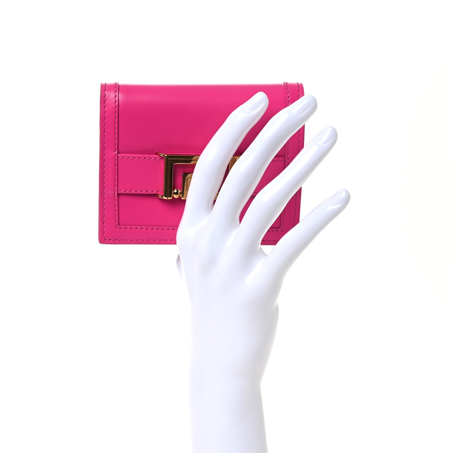 Versace Calfskin Greca Bi Fold Wallet Glossy Pink 2 of 12