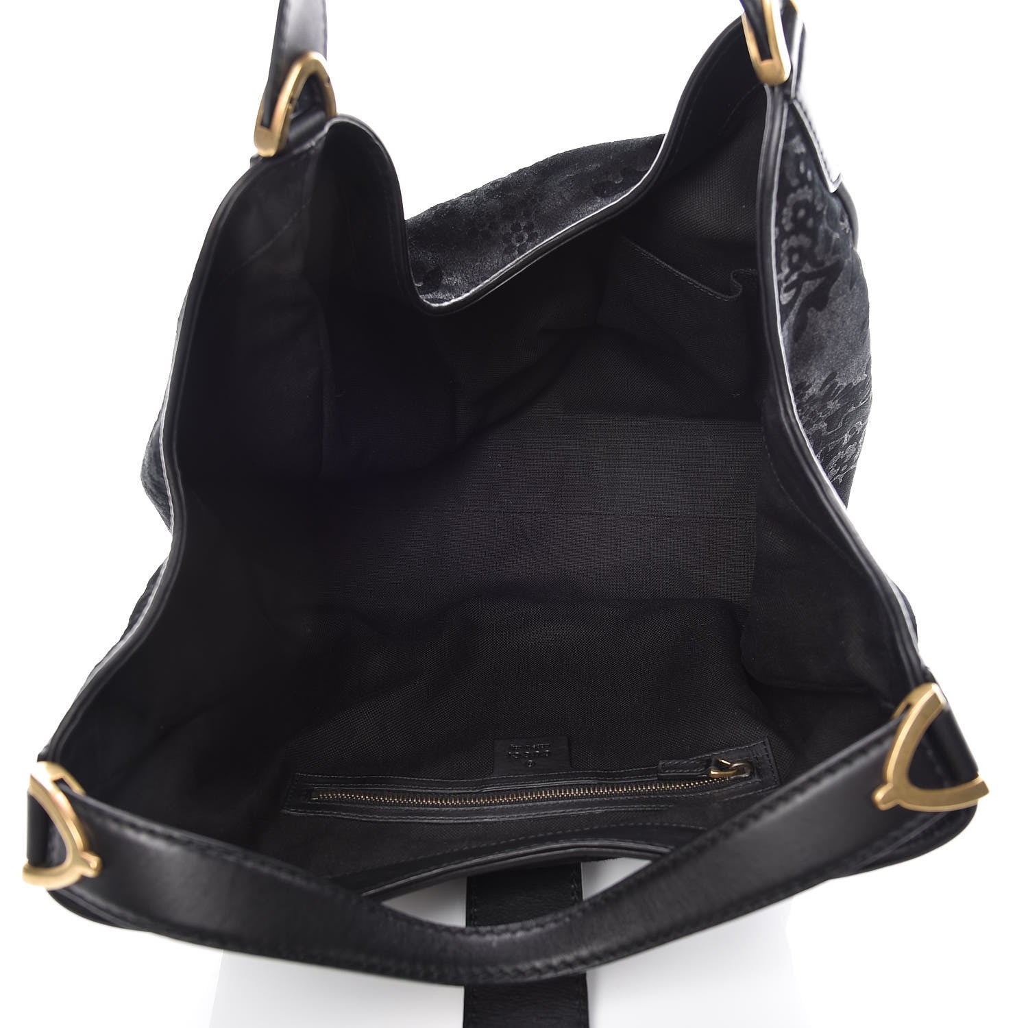 Gucci Nubuck Brocade Medium Soft Stirrup Shoulder Bag Black 6 of 15