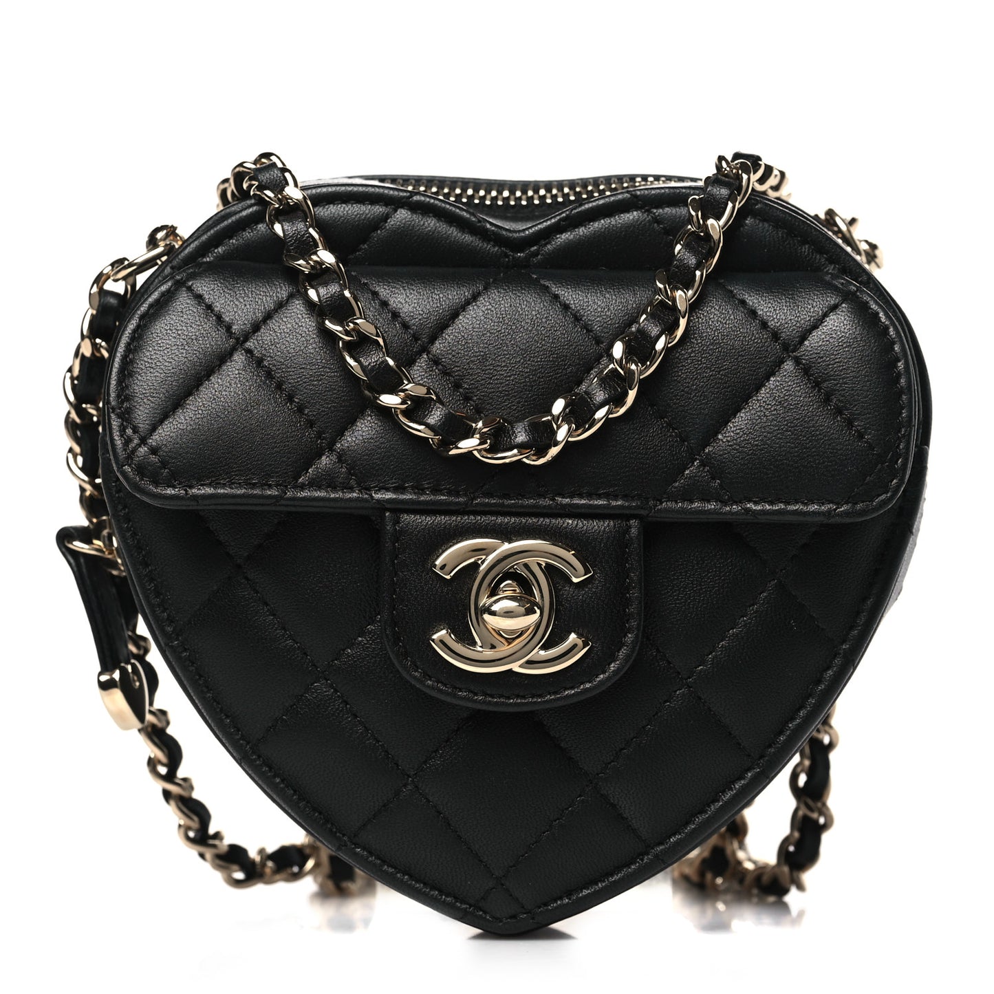 Lambskin Quilted CC In Love Heart Clutch With Chain Black