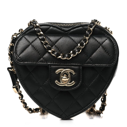 Chanel Lambskin Quilted CC In Love Heart Clutch With Chain Black 1 of 9
