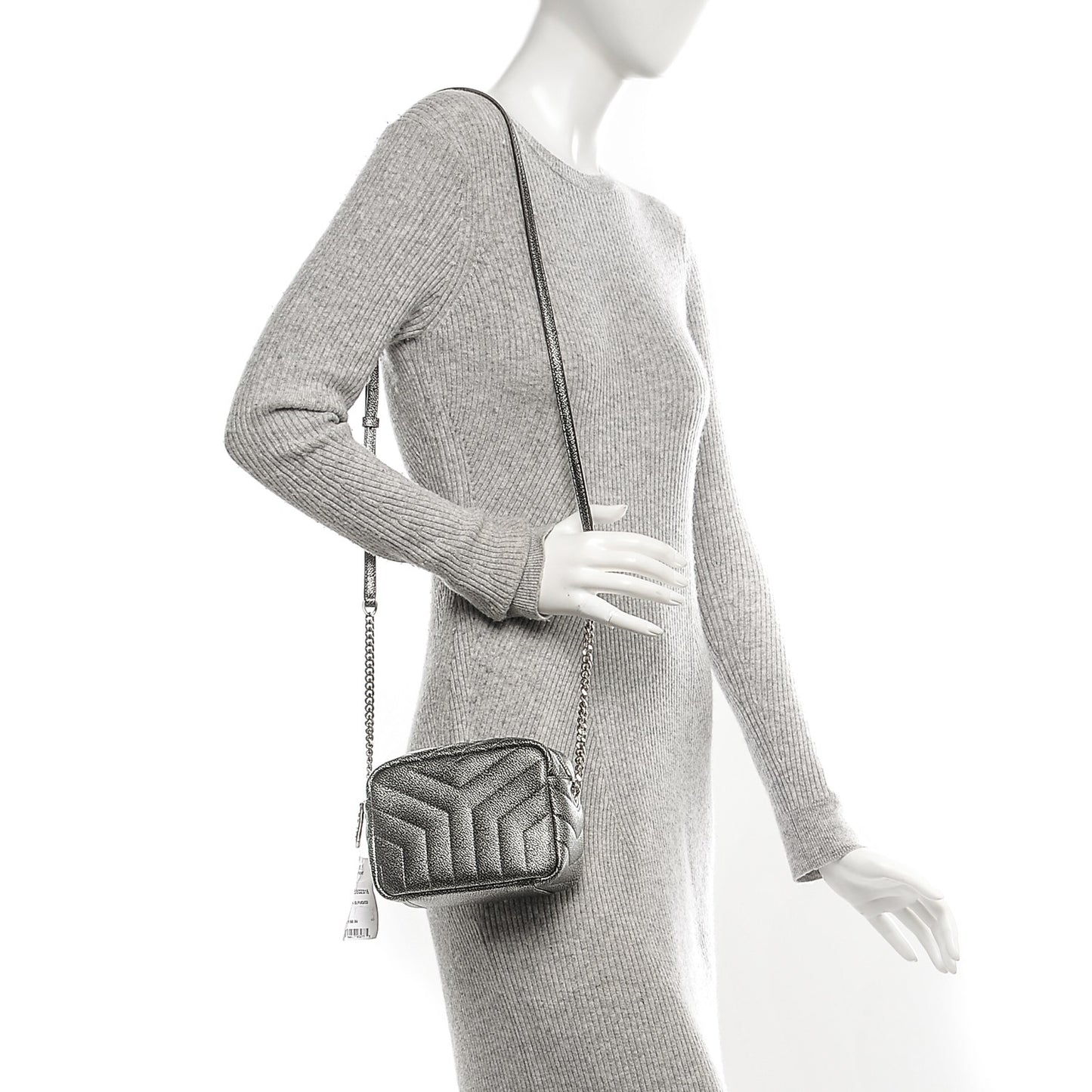 Metallic Grain De Poudre Y Quilted Monogram Mini Loulou Camera Bag Gun Metal