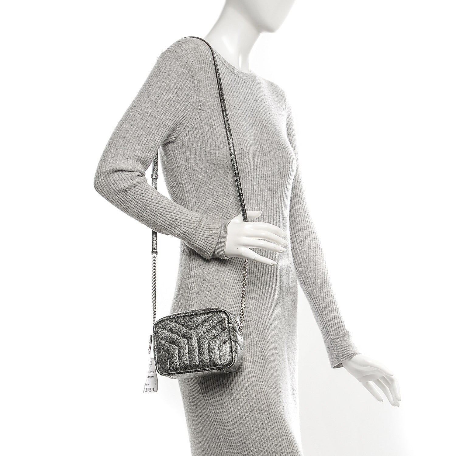 Saint Laurent Metallic Grain De Poudre Y Quilted Monogram Mini Loulou Camera Bag Gun Metal 2 of 7