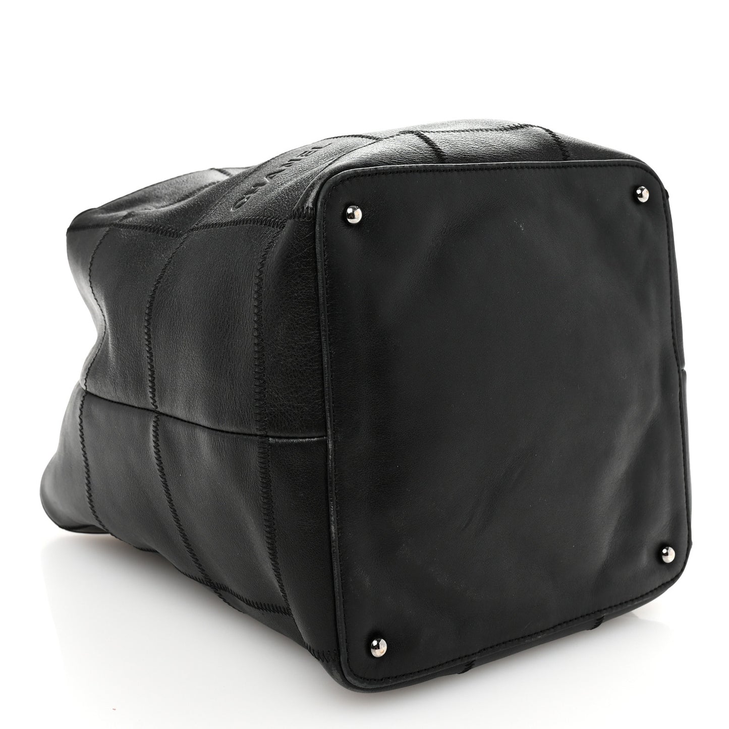 Calfskin Square Stitched Tassel Hobo Black
