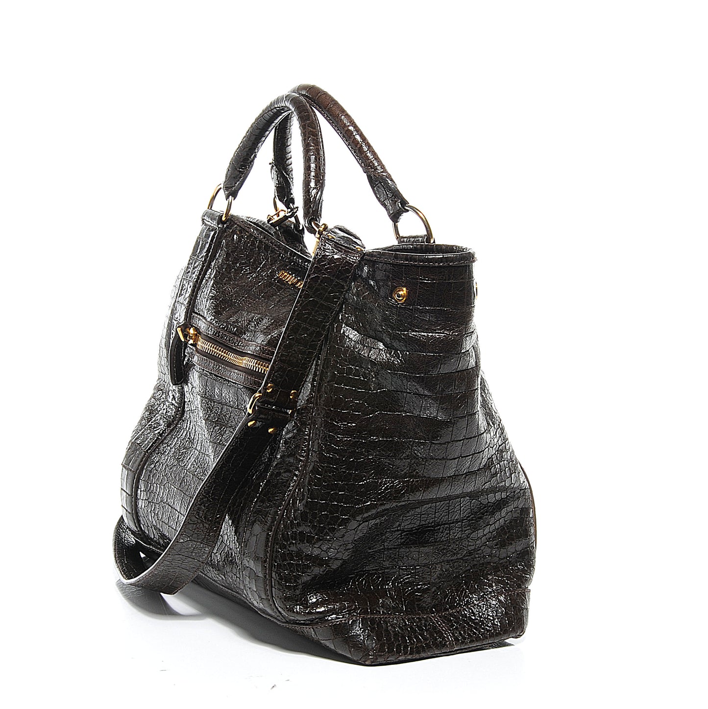 Calfskin Crocodile Embossed St Cocco Shopping Tote Moro
