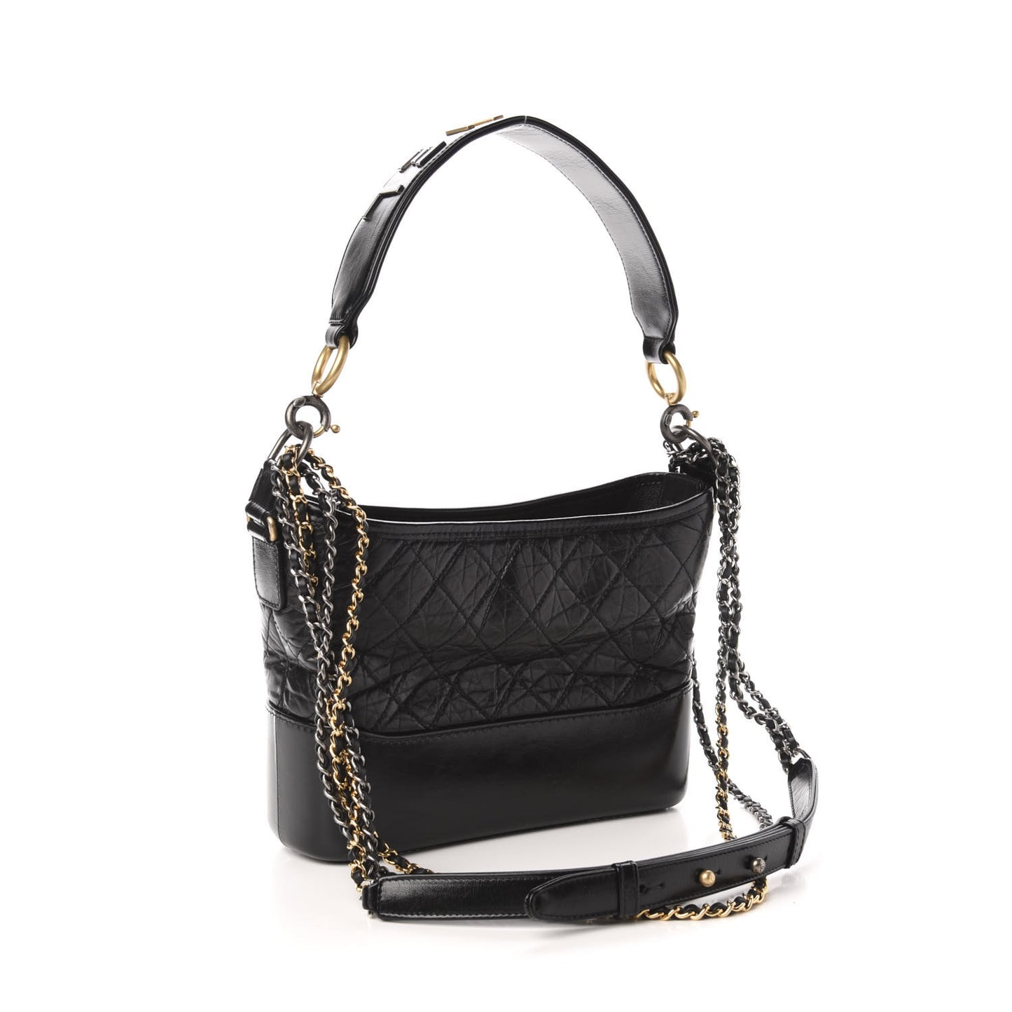 Aged Smooth Calfskin Quilted Medium Gabrielle Logo Hobo Black