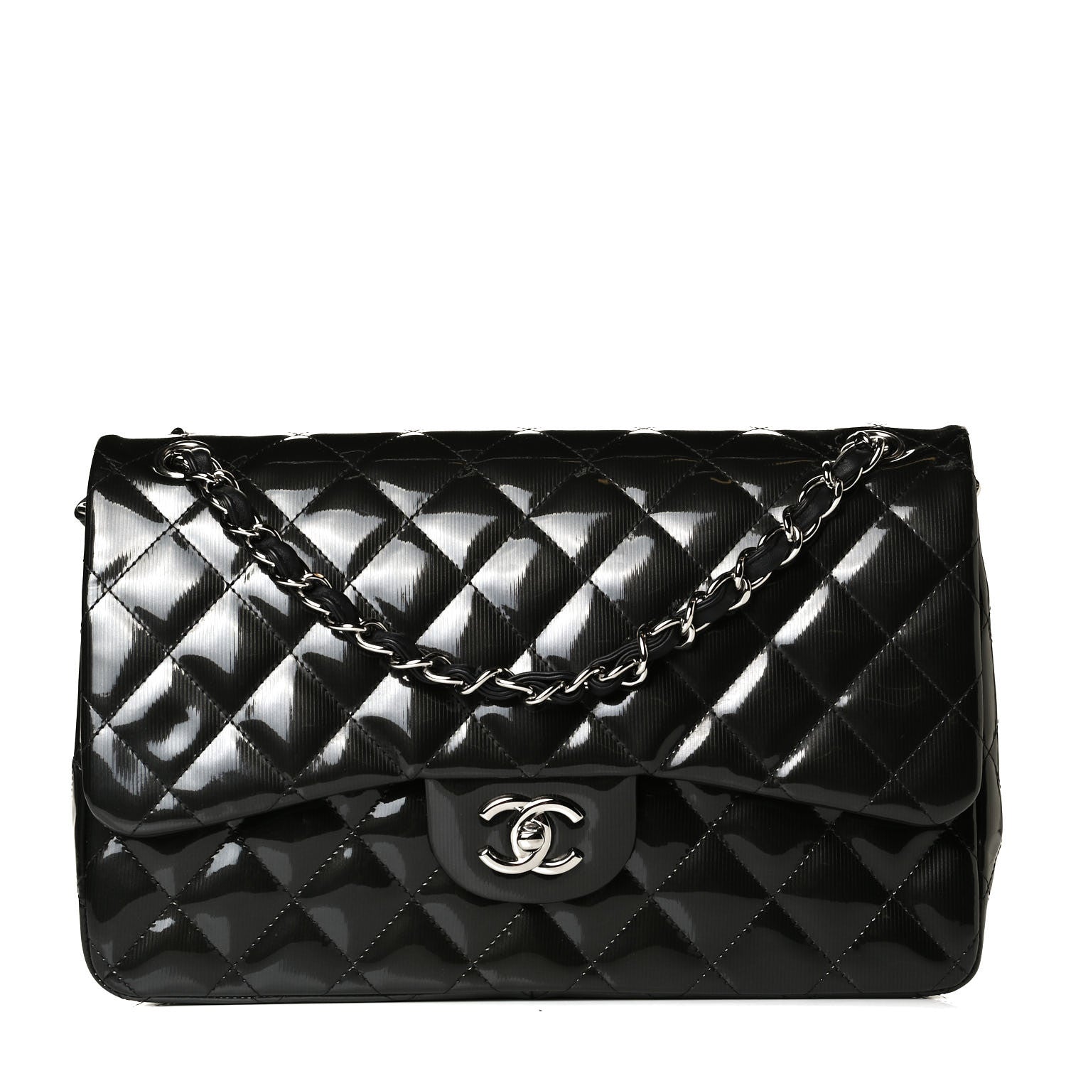 Chanel Striated Patent Quilted Jumbo Double Flap Dark Gray 1 of 8