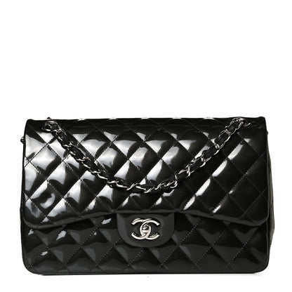 Chanel Striated Patent Quilted Jumbo Double Flap Dark Gray 1 of 8