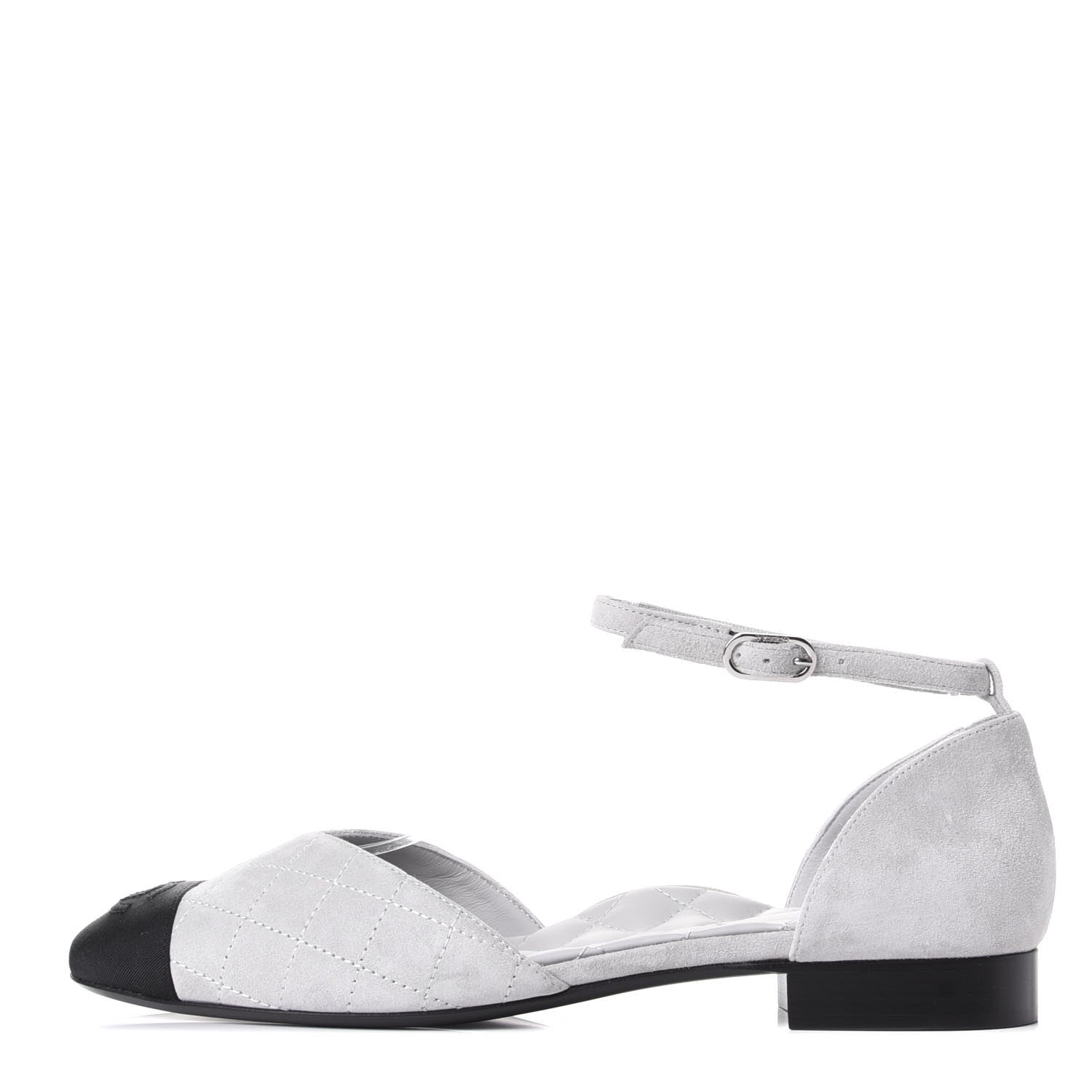Chanel Suede Grosgrain Cap Toe CC Ankle Strap Sandals 39.5 Grey Black 1 of 10