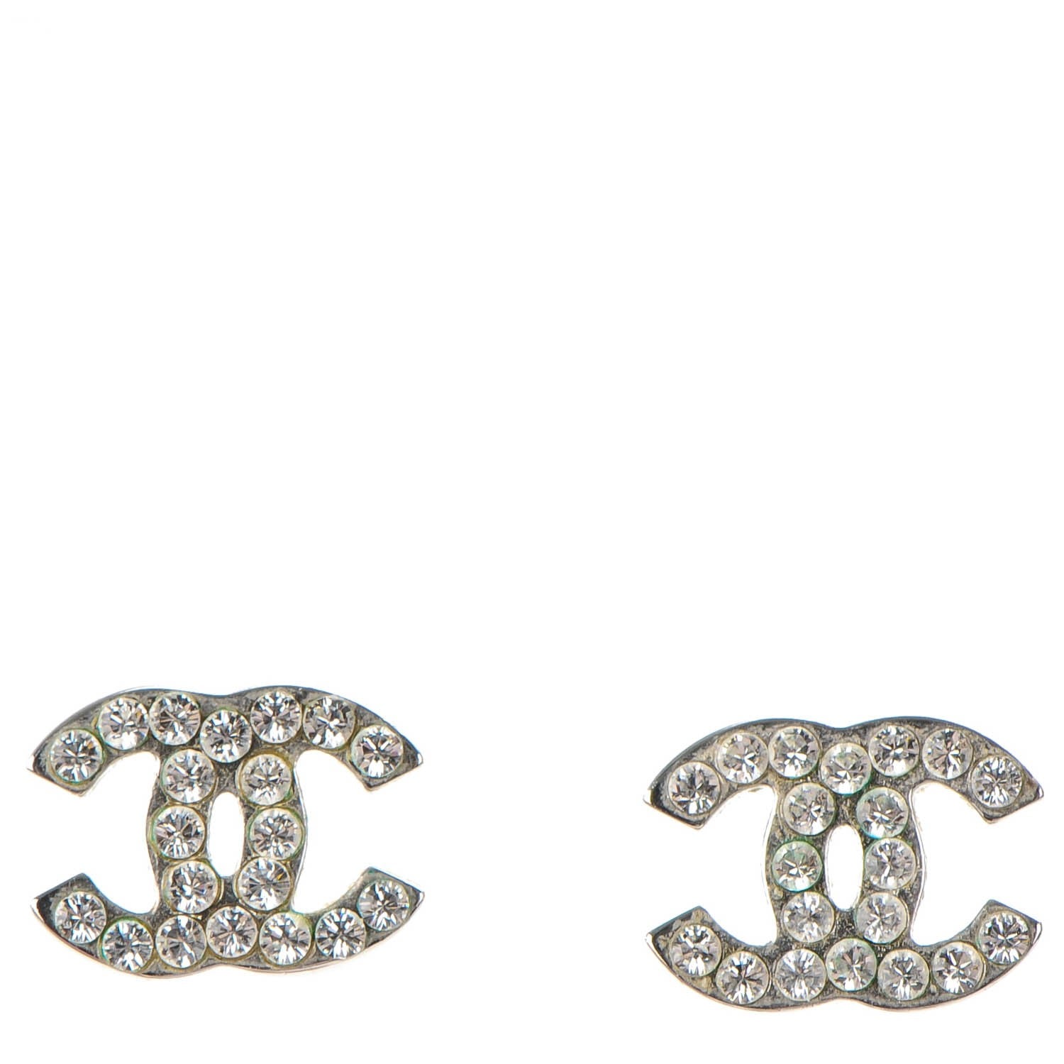 Chanel Crystal Timeless CC Earrings Silver 1 of 5