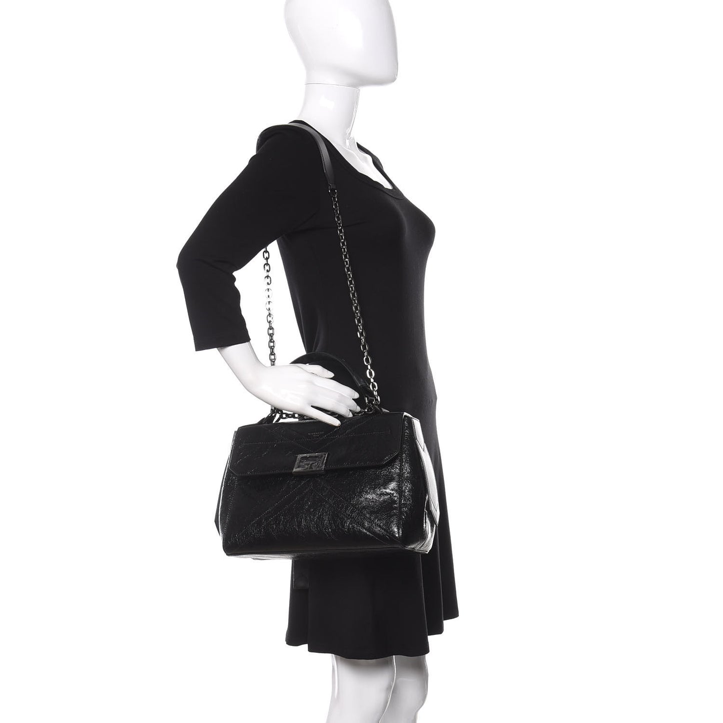 Creased Patent Calfskin Medium ID Flap Black