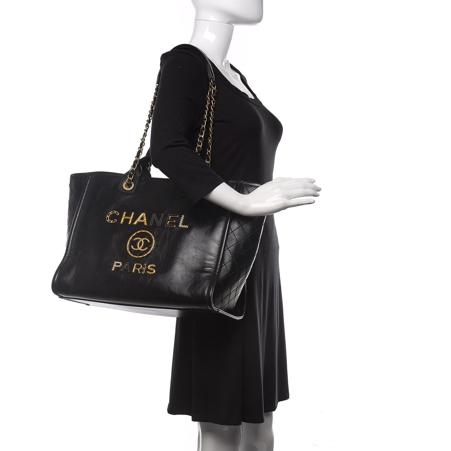 Aged Calfskin Medium Charms Deauville Tote Black