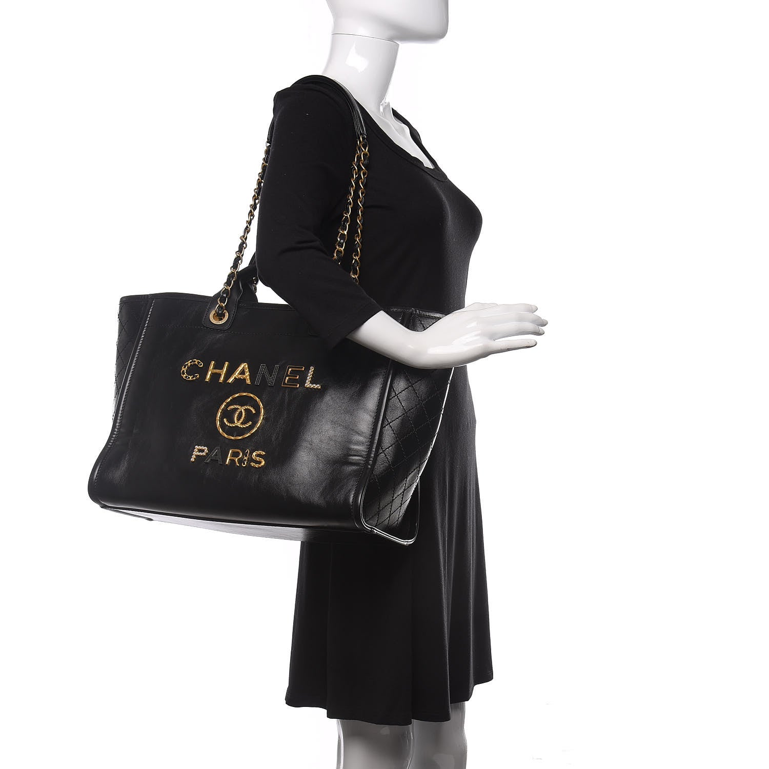 Chanel Aged Calfskin Medium Charms Deauville Tote Black 2 of 10