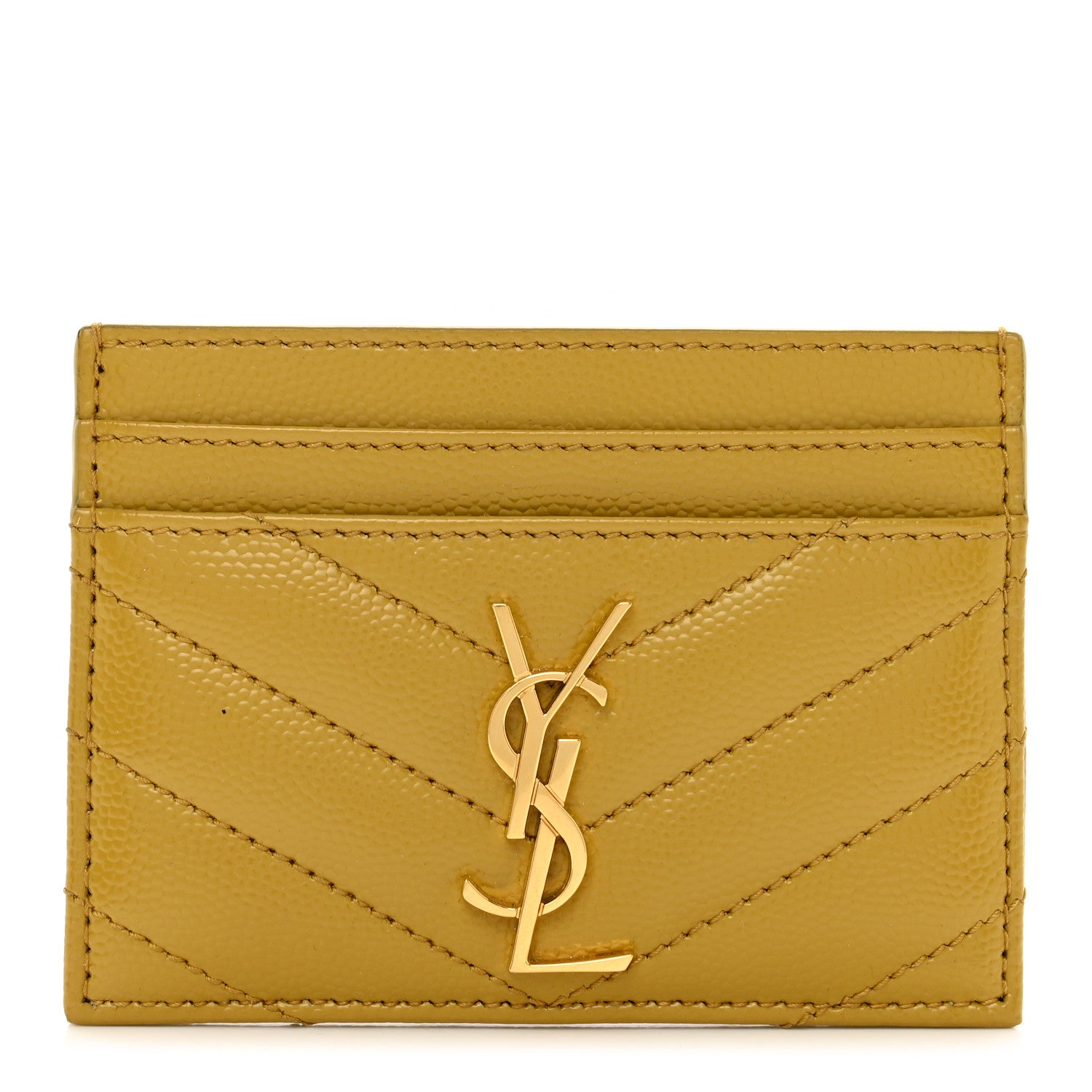Saint Laurent Grain De Poudre Matelasse Chevron Monogram Credit Card Case Light Chartreuse 1 of 7