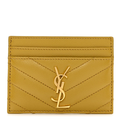 Saint Laurent Grain De Poudre Matelasse Chevron Monogram Credit Card Case Light Chartreuse 1 of 7