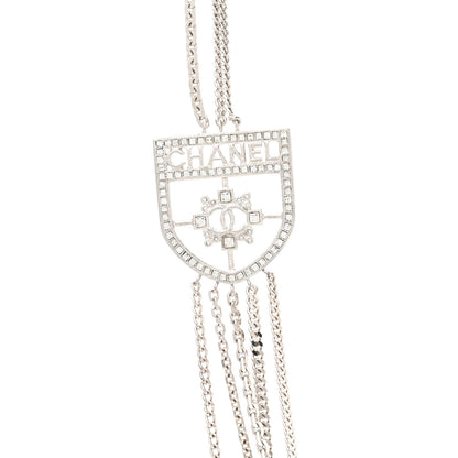 Chanel Baguette Crystal CC Shield Multi Strand Long Chain Necklace Silver 5 of 6