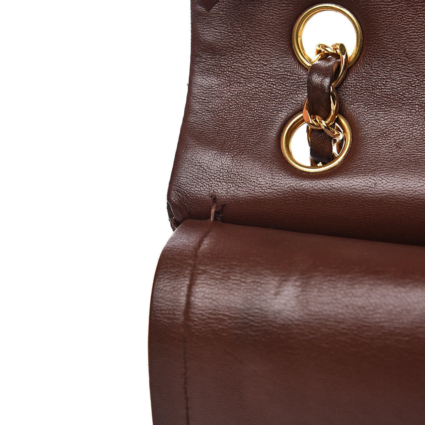 Lambskin Quilted Medium Double Flap Brown
