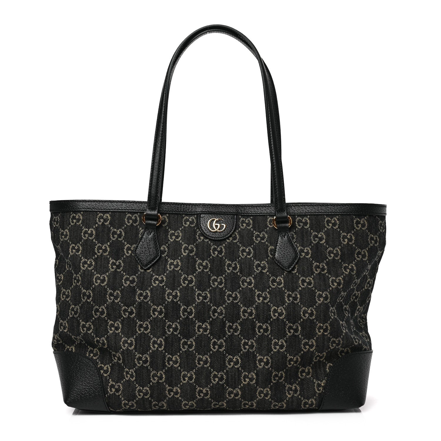 Gucci Jacquard Black Denim GG Monogram Medium Ophidia Shopping Tote Black Ivory 1 of 8
