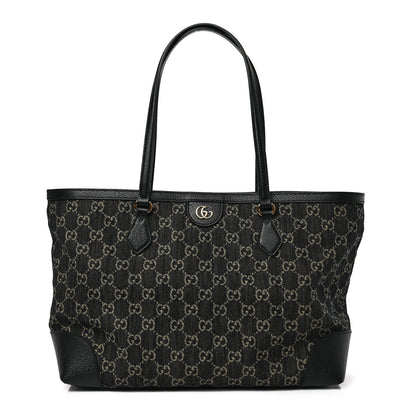 Gucci Jacquard Black Denim GG Monogram Medium Ophidia Shopping Tote Black Ivory 1 of 8