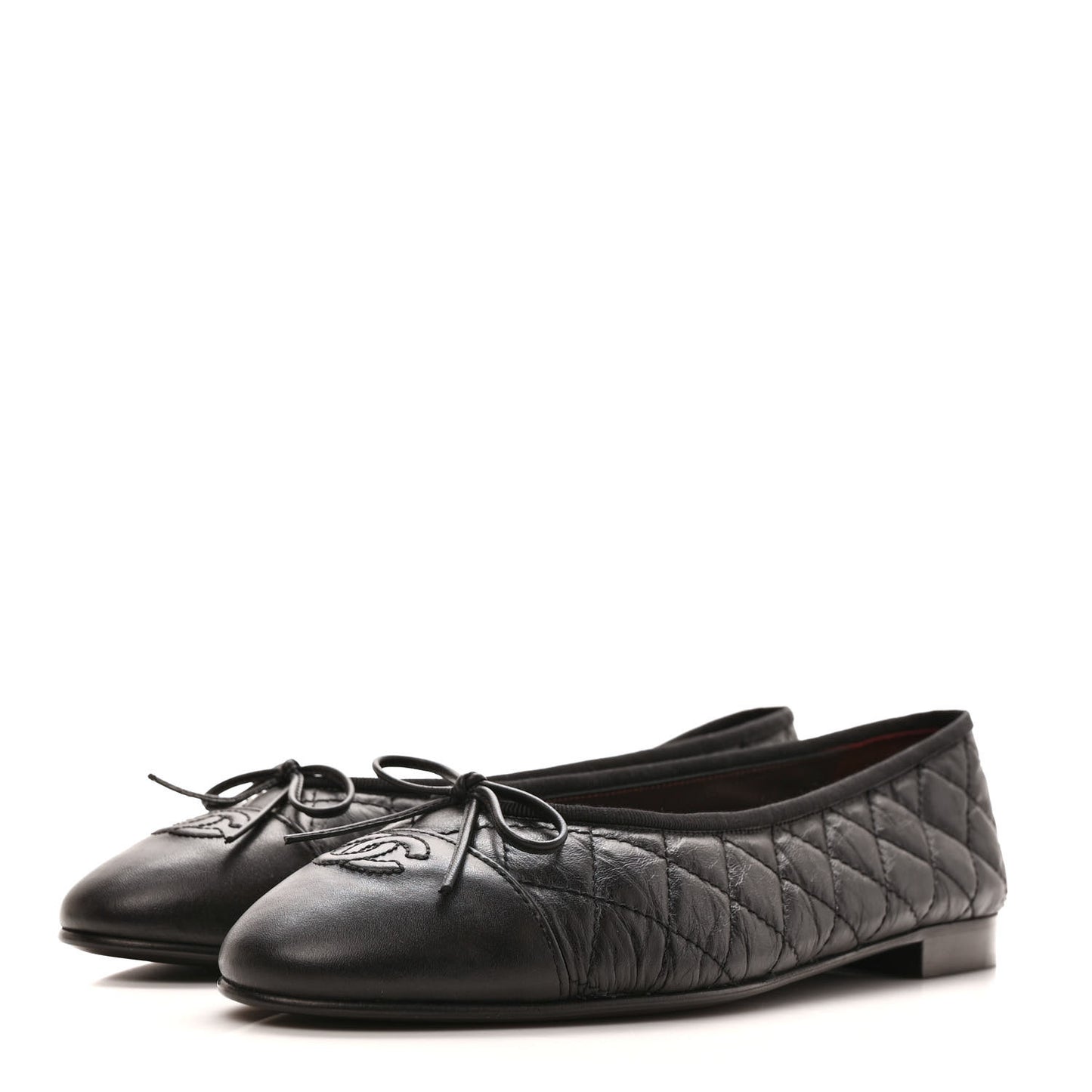 Aged Calfskin Quilted CC Cap Toe Ballerina Flats 41 Black