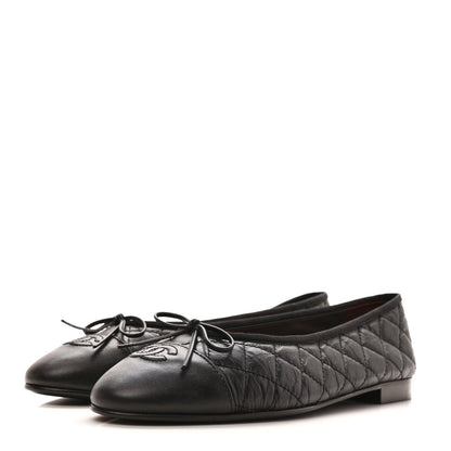 Chanel Aged Calfskin Quilted CC Cap Toe Ballerina Flats 41 Black 3 of 9