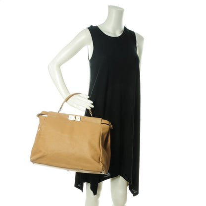Fendi Goatskin Large Peekaboo Iconic Satchel Grigio Black 2 of 9