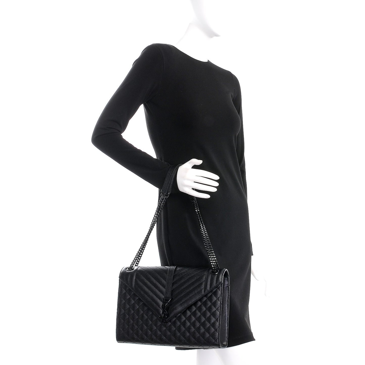 Grain De Poudre Textured Mixed Matelasse Large Triquilt Monogram Monochrome Satchel Black