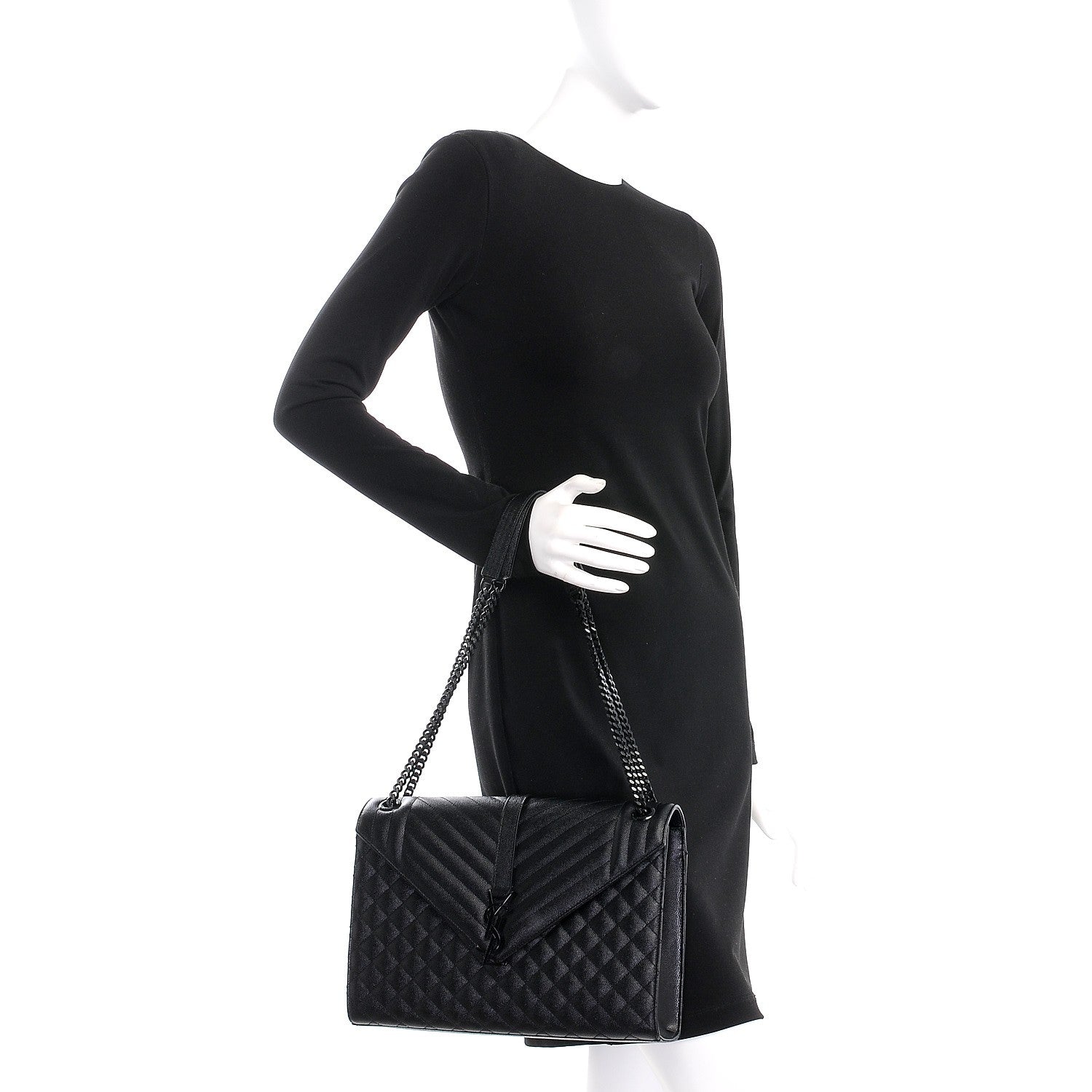 Saint Laurent Grain De Poudre Textured Mixed Matelasse Large Triquilt Monogram Monochrome Satchel Black 2 of 9