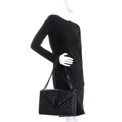 Saint Laurent Grain De Poudre Textured Mixed Matelasse Large Triquilt Monogram Monochrome Satchel Black 2 of 9