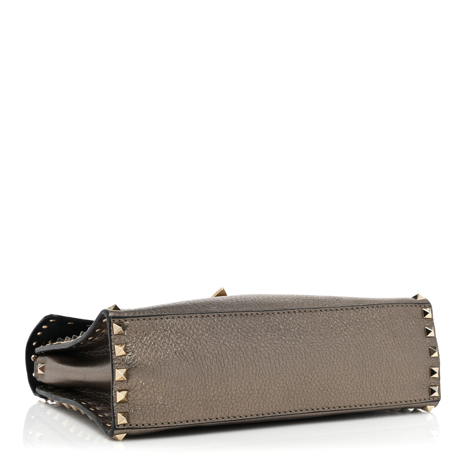 Valentino Garavani Metallic Pebbled Calfskin Small Rockstud Single Handle Flap Bag Sasso 3 of 9