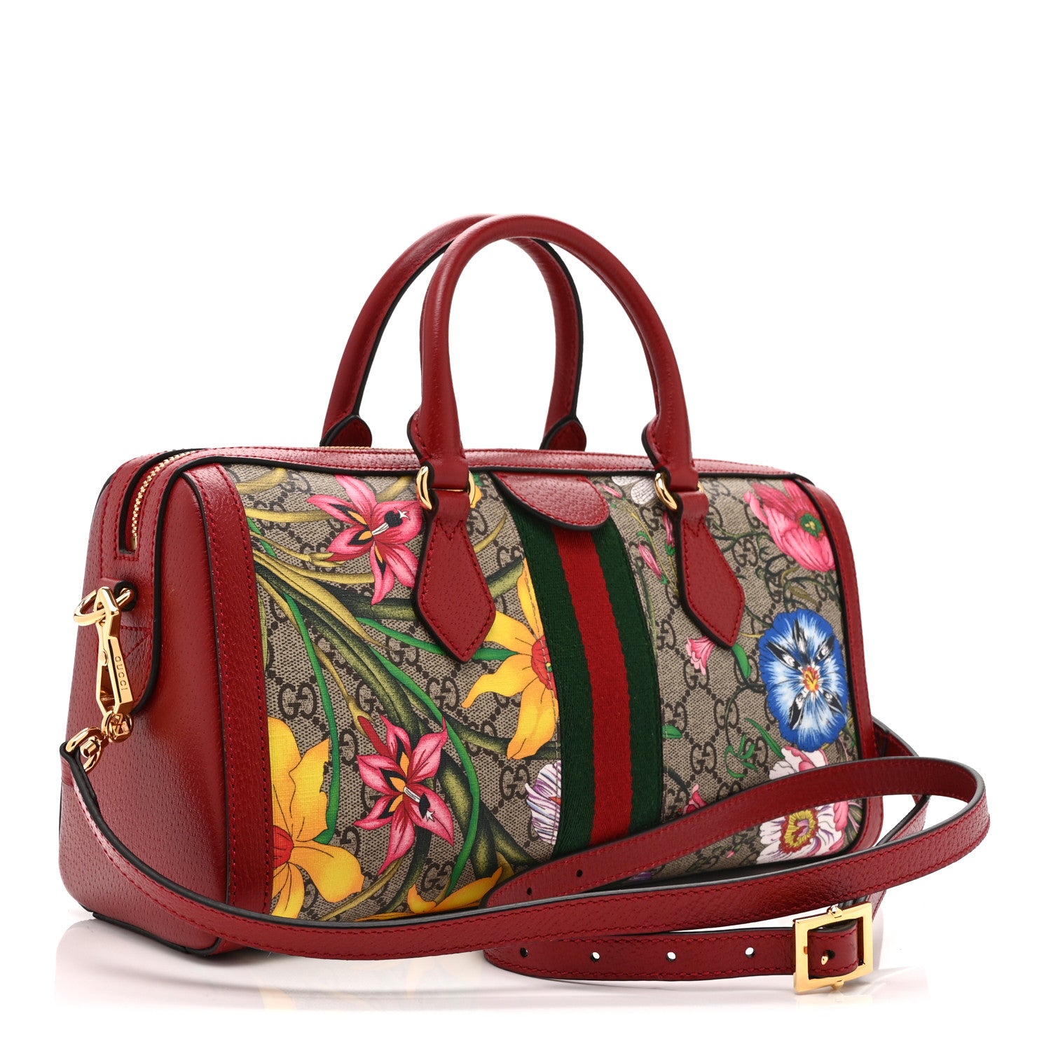 Gucci GG Supreme Monogram Flora Web Medium Ophidia Boston Red 3 of 12