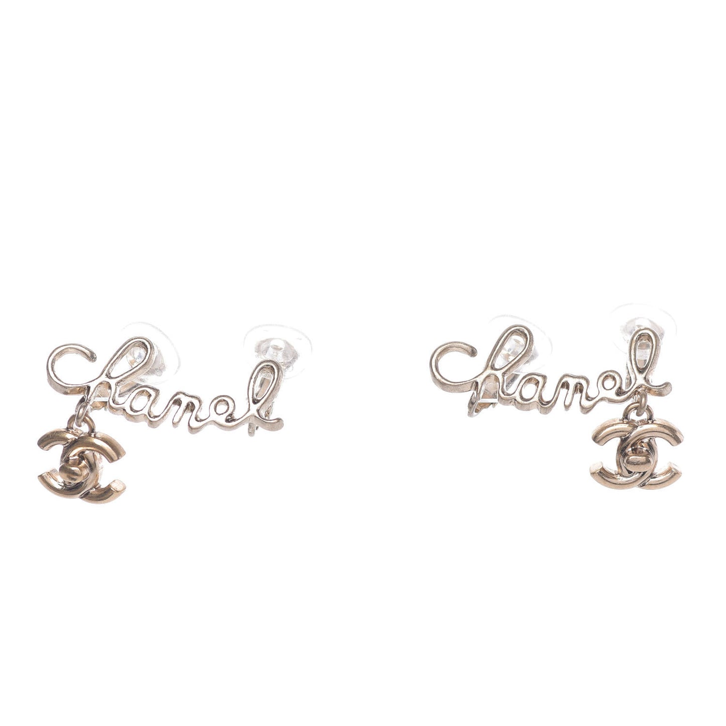 Metal CC Turnlock Climber Clip On Earrings Gold