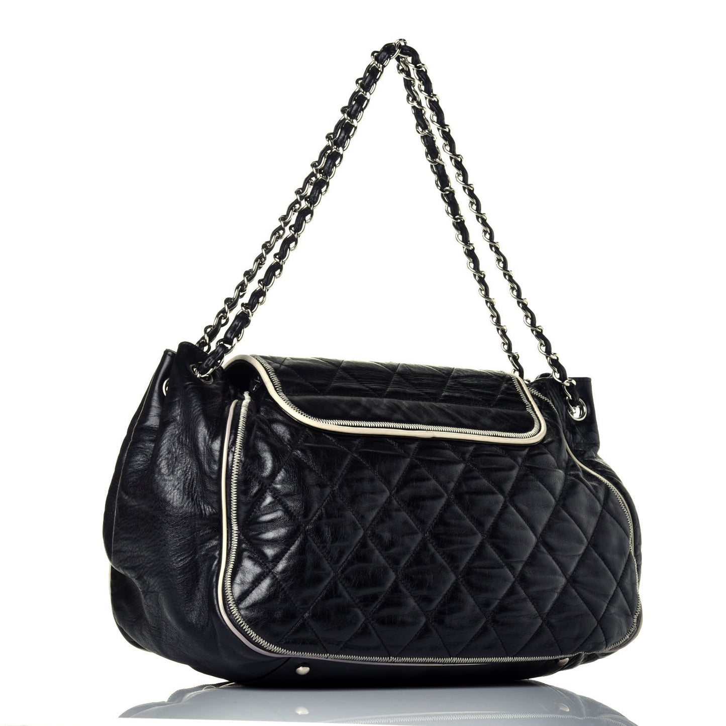 Lambskin Quilted East West Accordion Flap Black