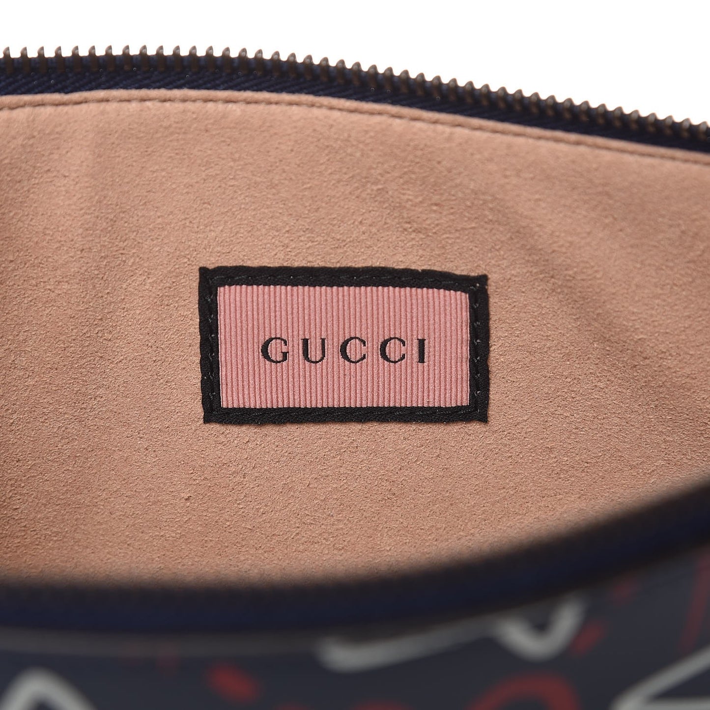 Calfskin GucciGhost Print Pouch Blue Agata Hibiscus Red