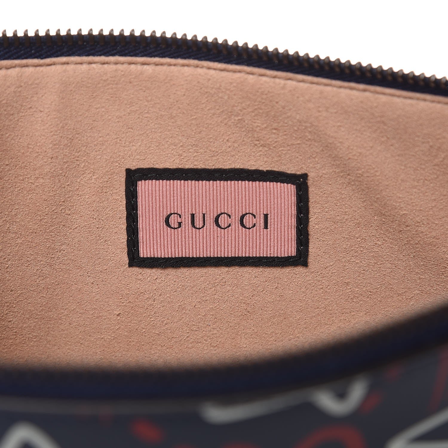Gucci Calfskin GucciGhost Print Pouch Blue Agata Hibiscus Red 6 of 9