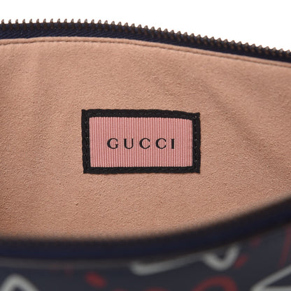 Gucci Calfskin GucciGhost Print Pouch Blue Agata Hibiscus Red 6 of 9