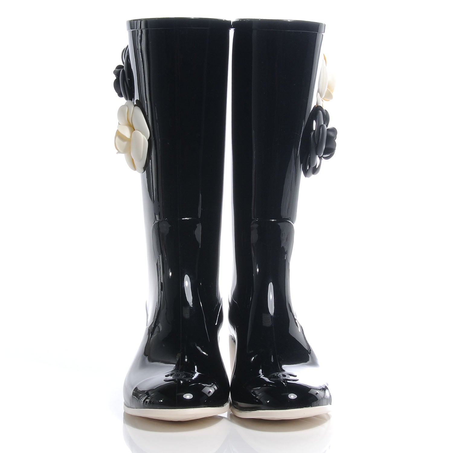 Chanel Rubber Camellia Rain Boots 39 Black 2 of 7