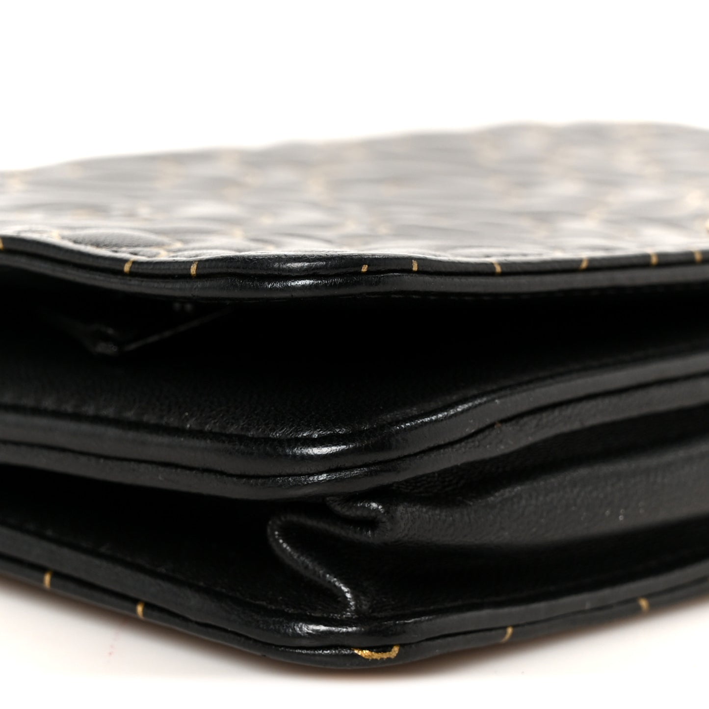 Lambskin Camellia Embossed Wallet On Chain WOC Black Gold