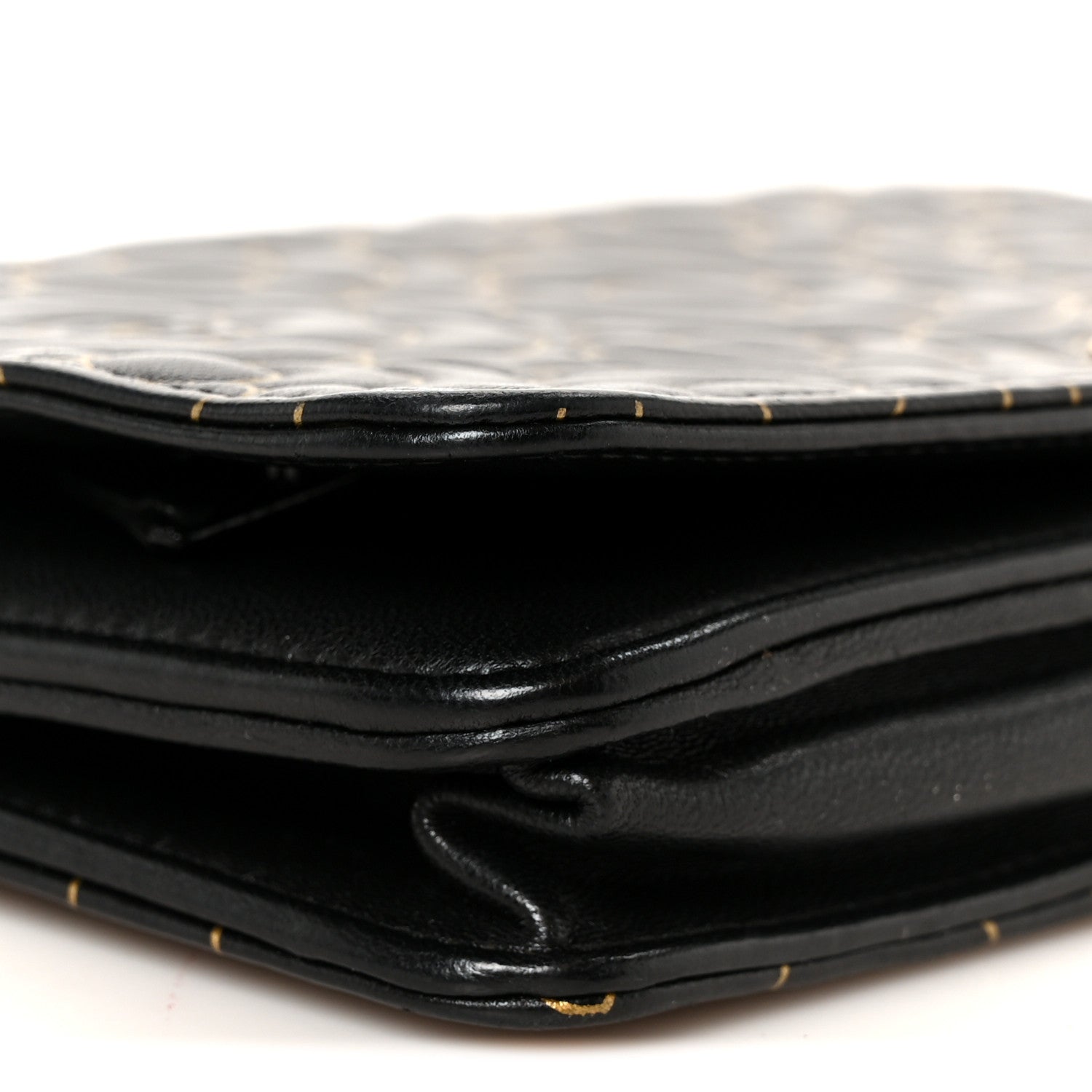 Chanel Lambskin Camellia Embossed Wallet On Chain WOC Black Gold 10 of 11