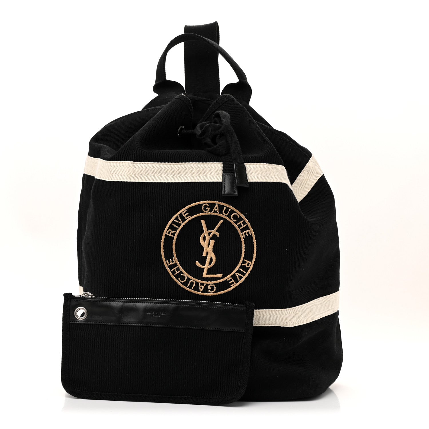 Saint Laurent Canvas Rive Gauche Drawstring Backpack Black White 3 of 15